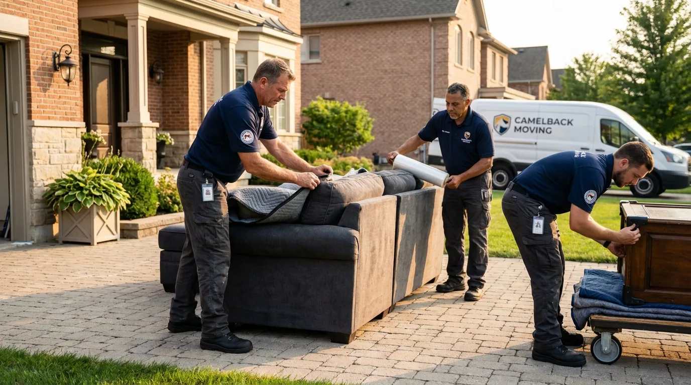 Large estate moving crew wrapping furniture in Olathe, CO